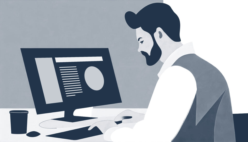 Grafik ein Mann erstellt eine Website